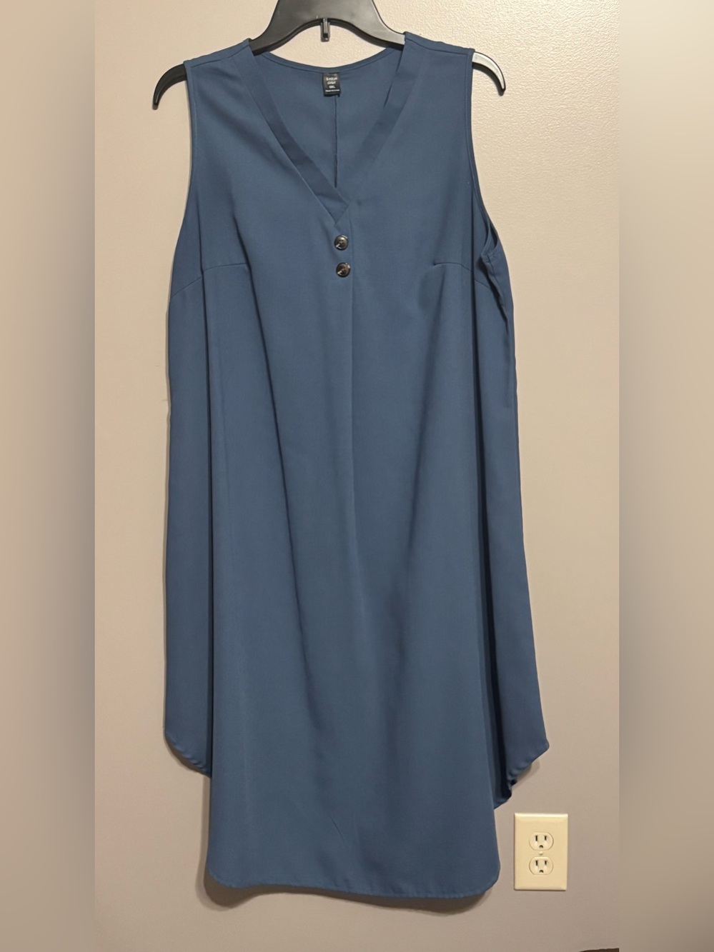 SHEIN Dusty Blue A-Line V-Neck Dress with Button Detail